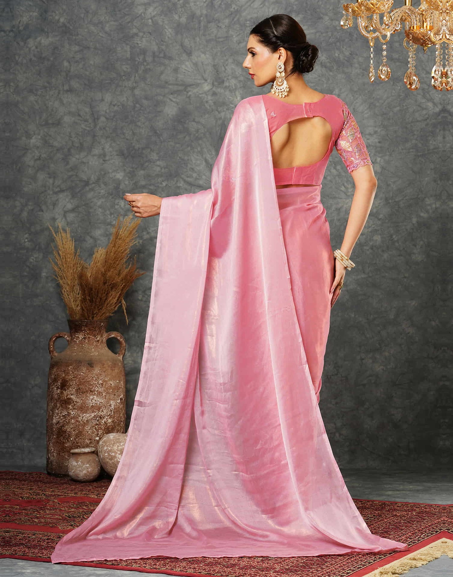 Light Pink Georgette Plain Saree