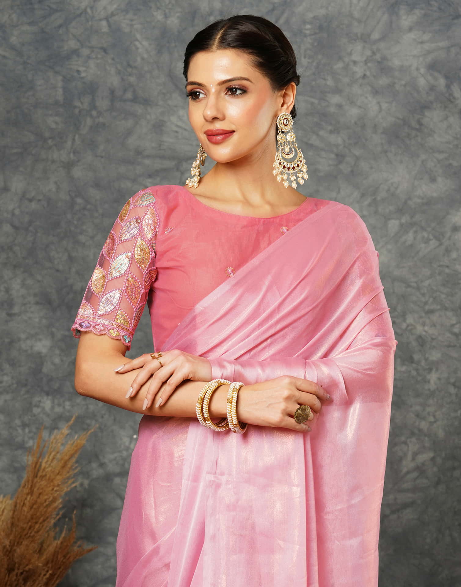 Light Pink Georgette Plain Saree