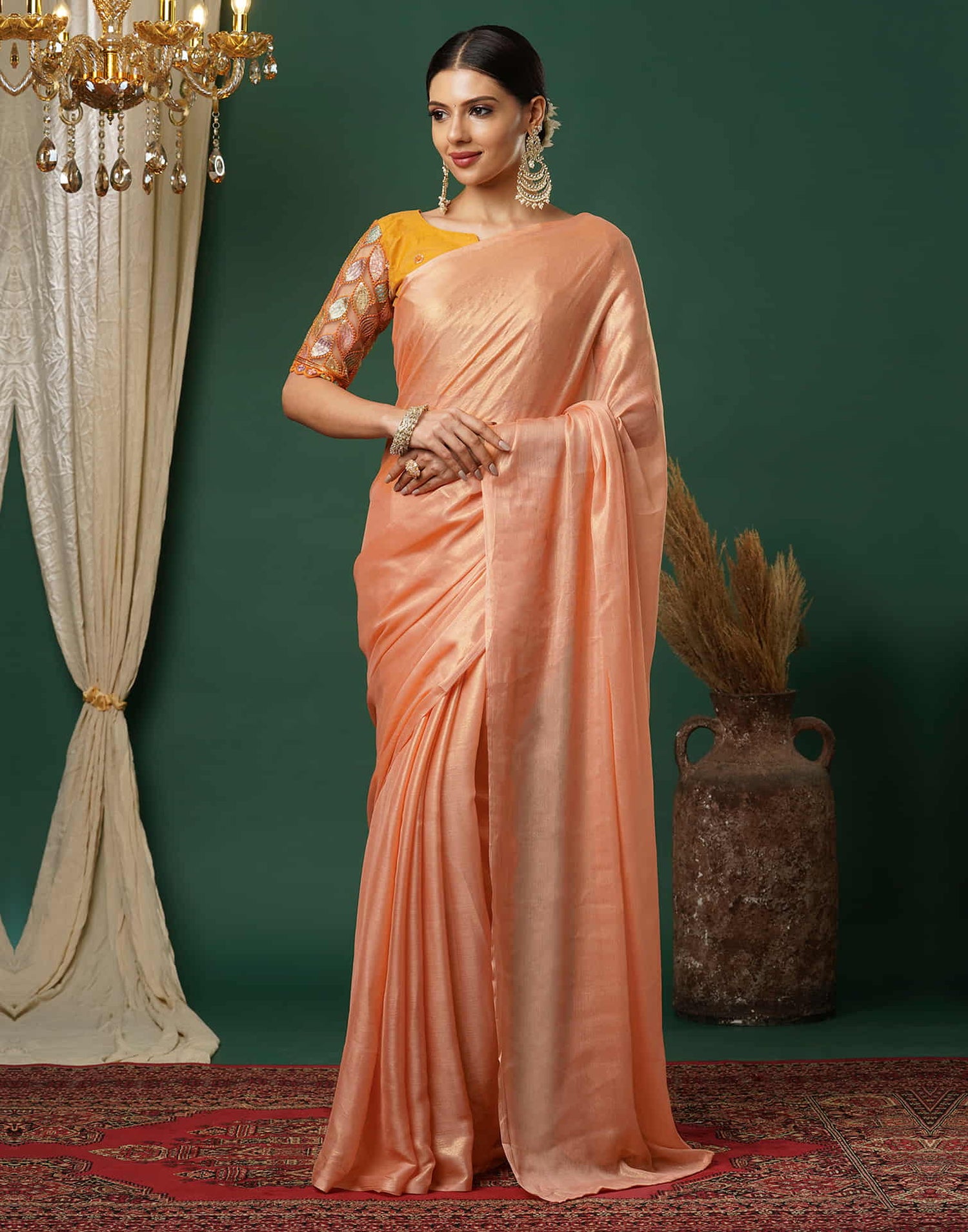 Light Orange Georgette Plain Saree