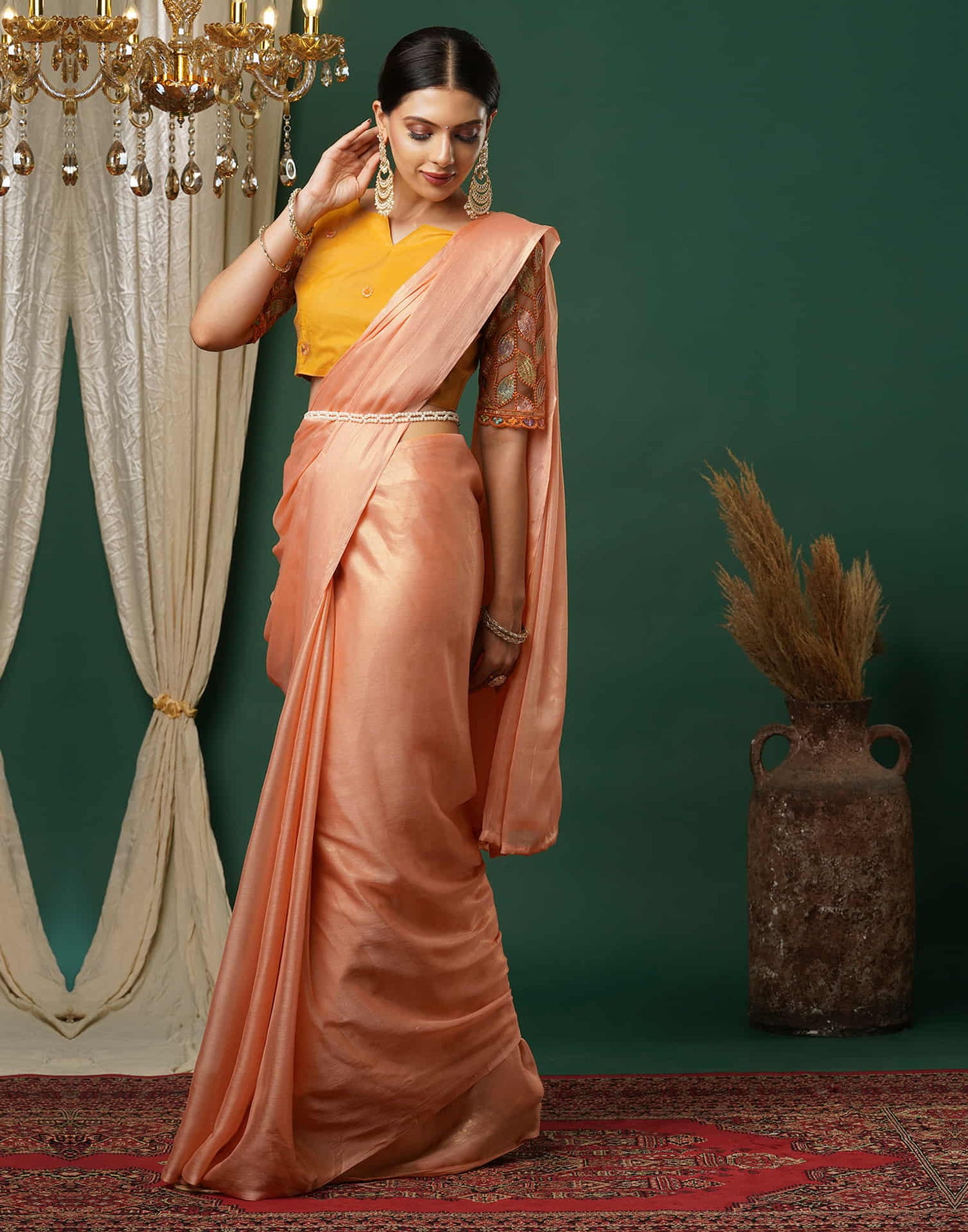 Light Orange Georgette Plain Saree