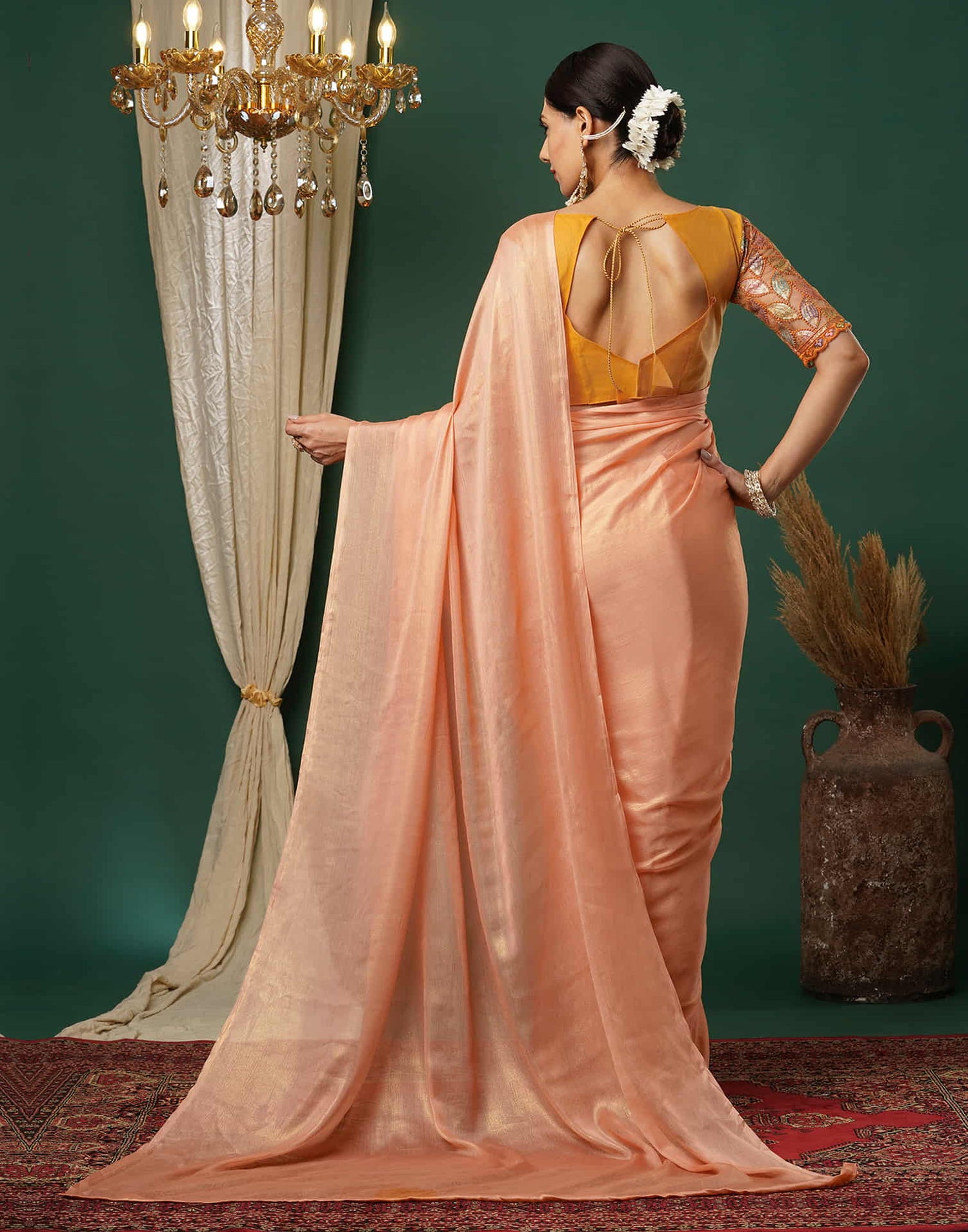 Light Orange Georgette Plain Saree