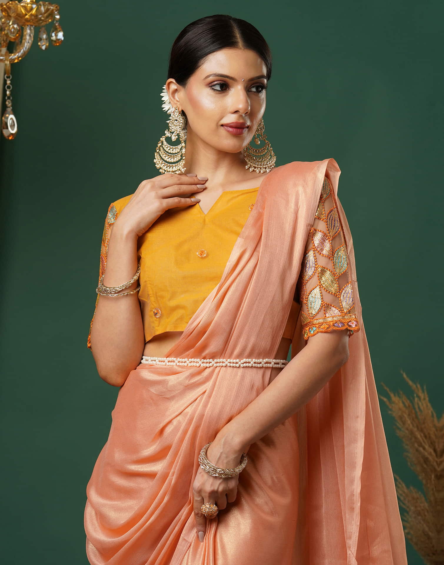 Light Orange Georgette Plain Saree