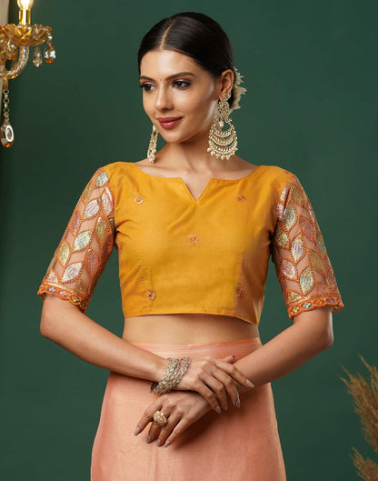 Light Orange Georgette Plain Saree