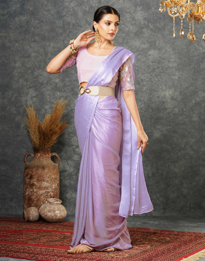 Lavender Georgette Plain Saree