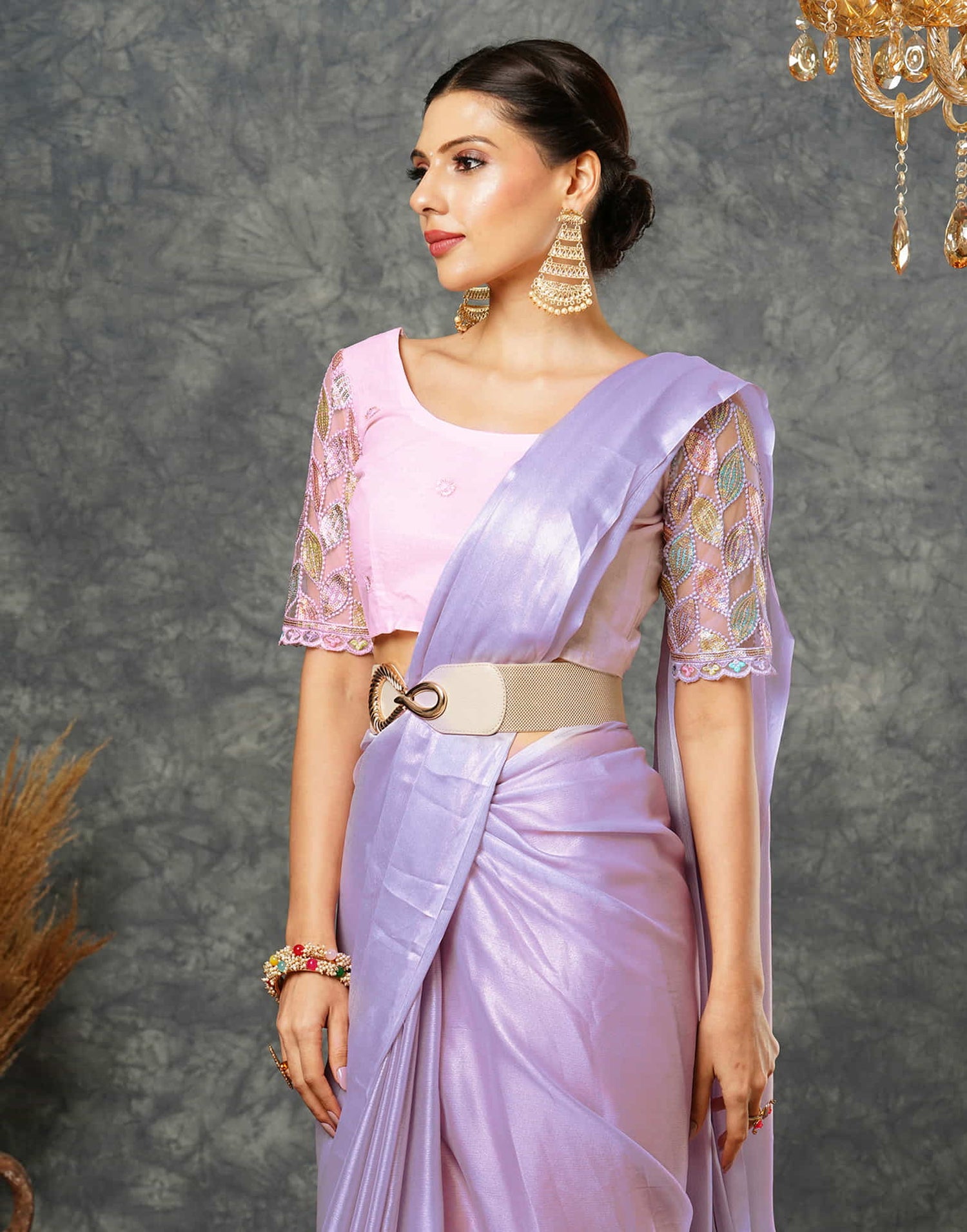 Lavender Georgette Plain Saree