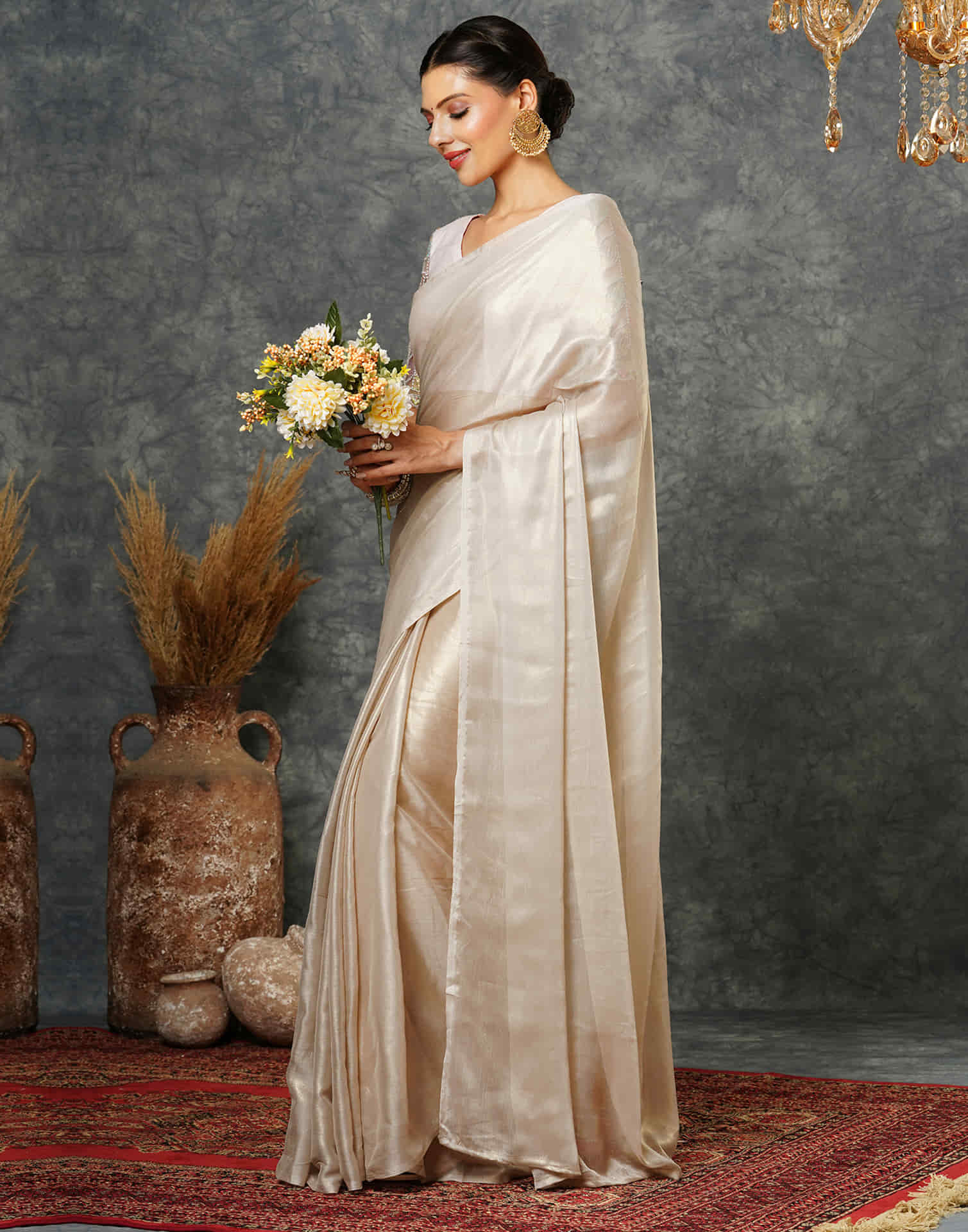 Beige Georgette Plain Saree