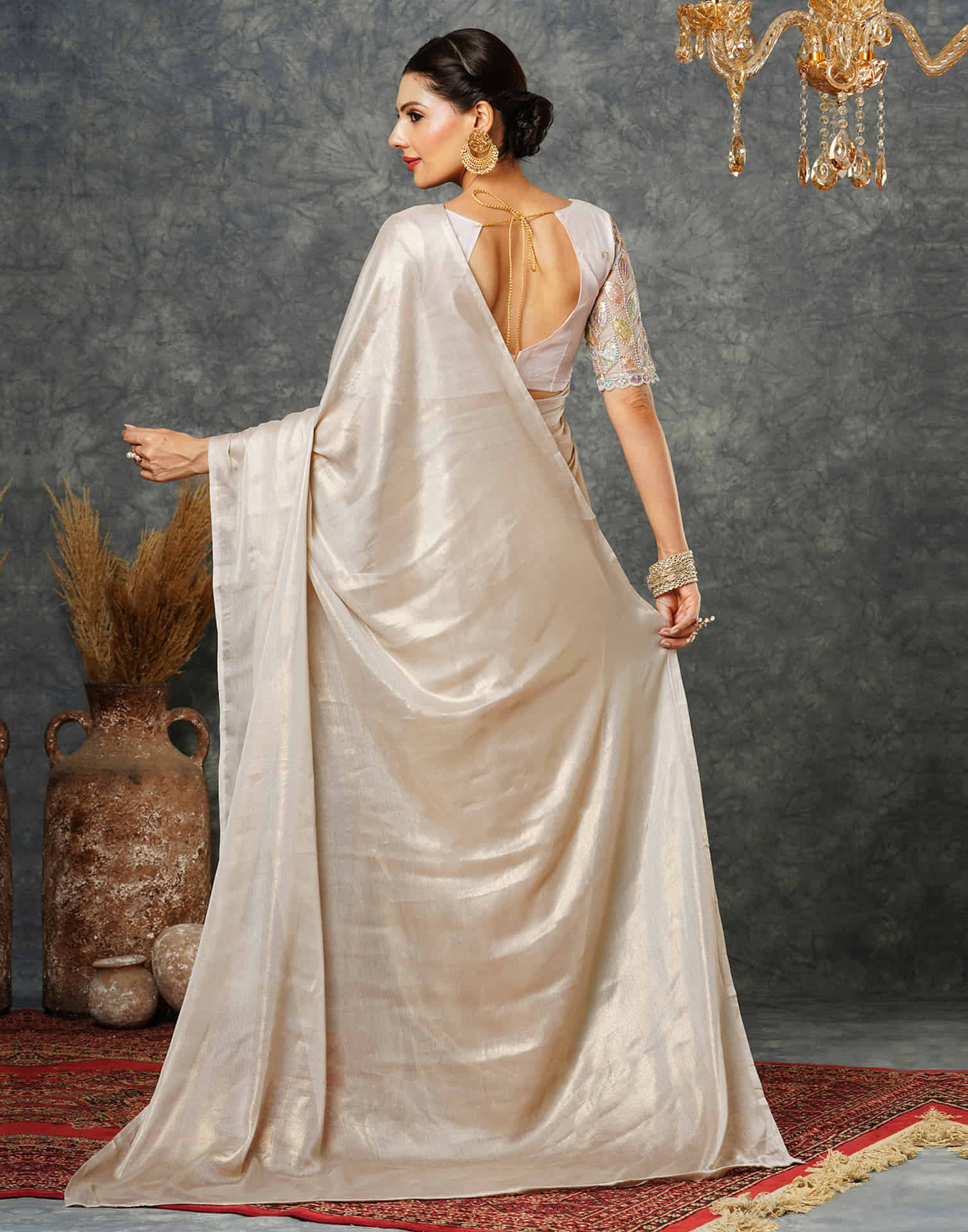 Beige Georgette Plain Saree