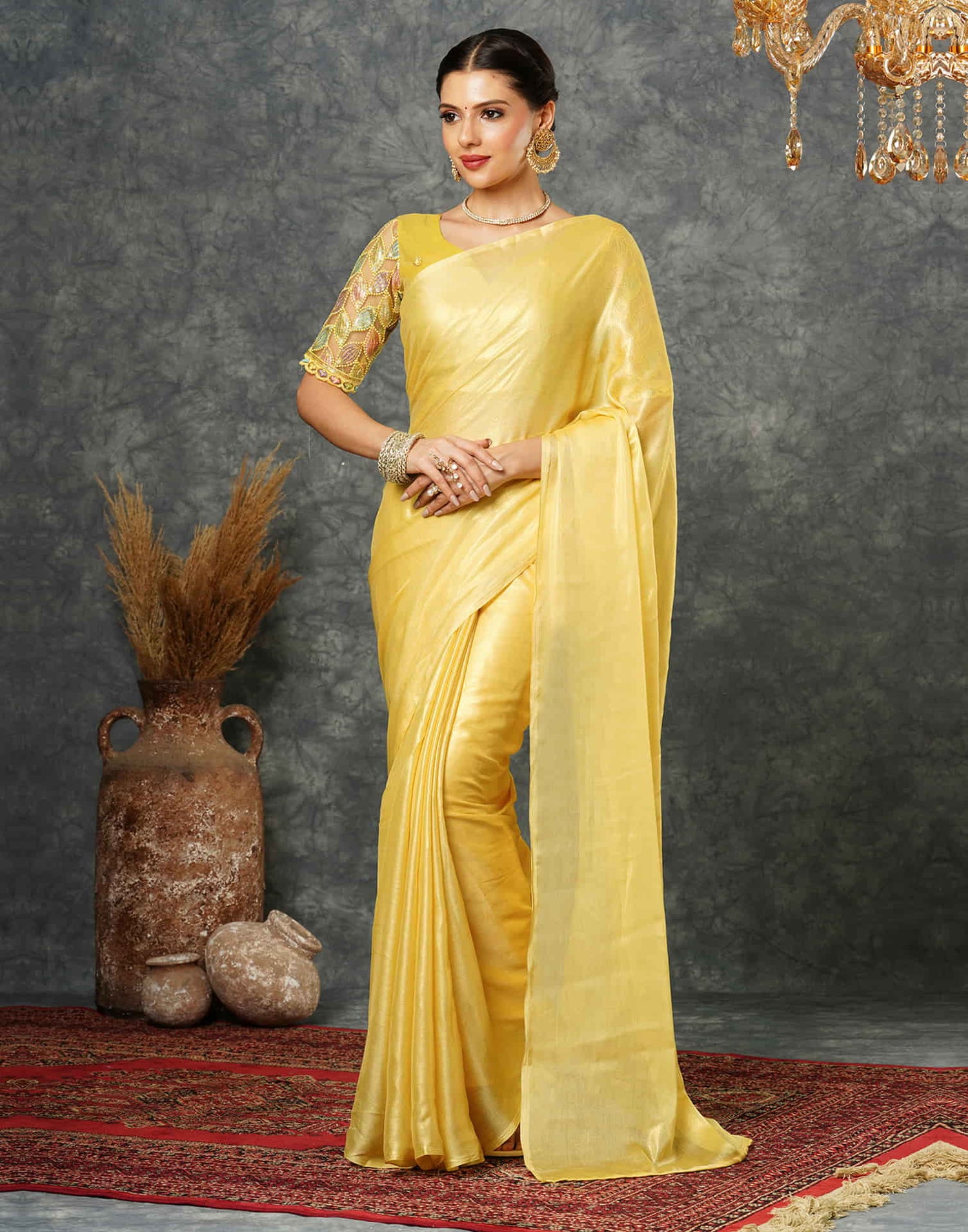 Pastel Yellow Georgette Plain Saree