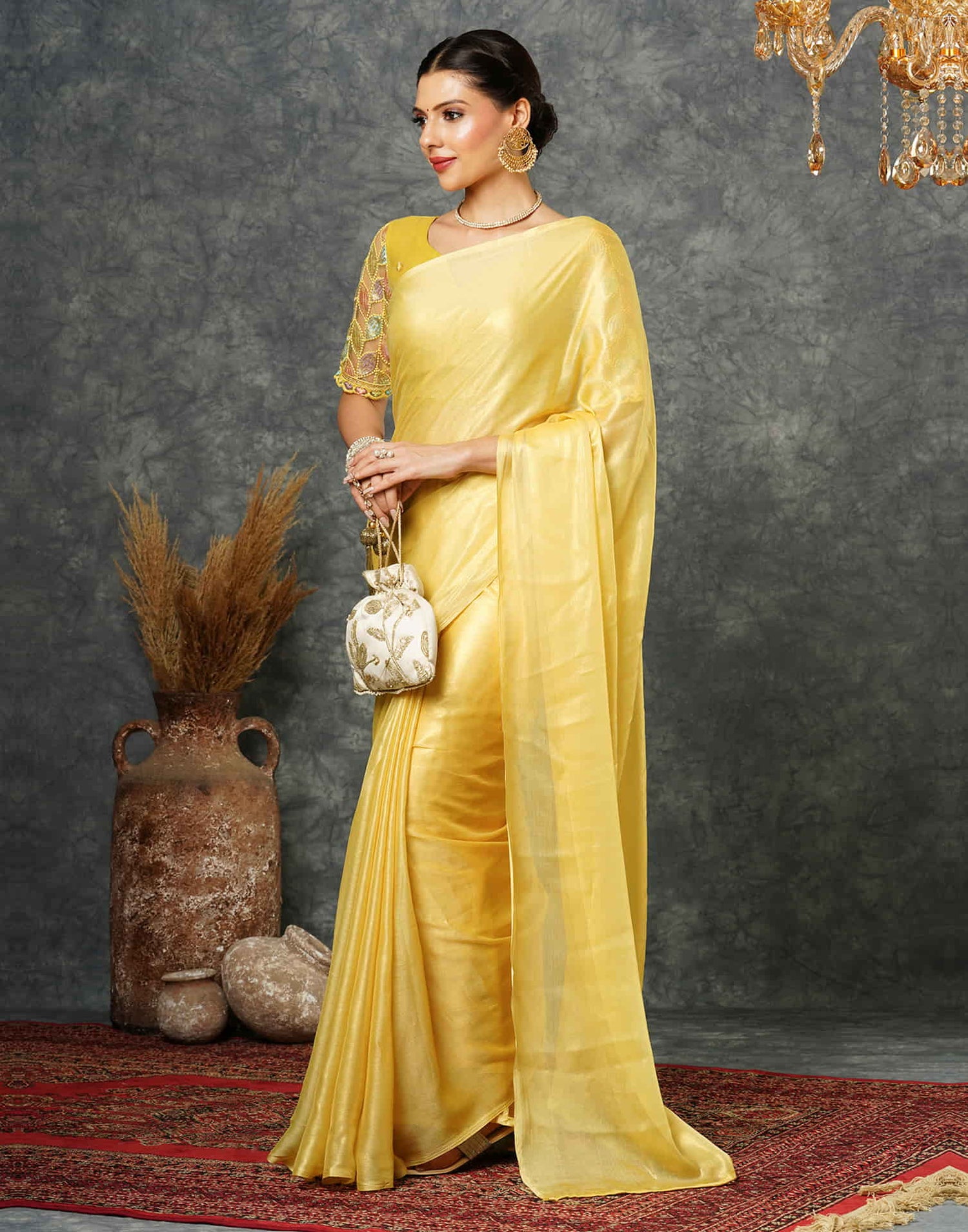 Pastel Yellow Georgette Plain Saree