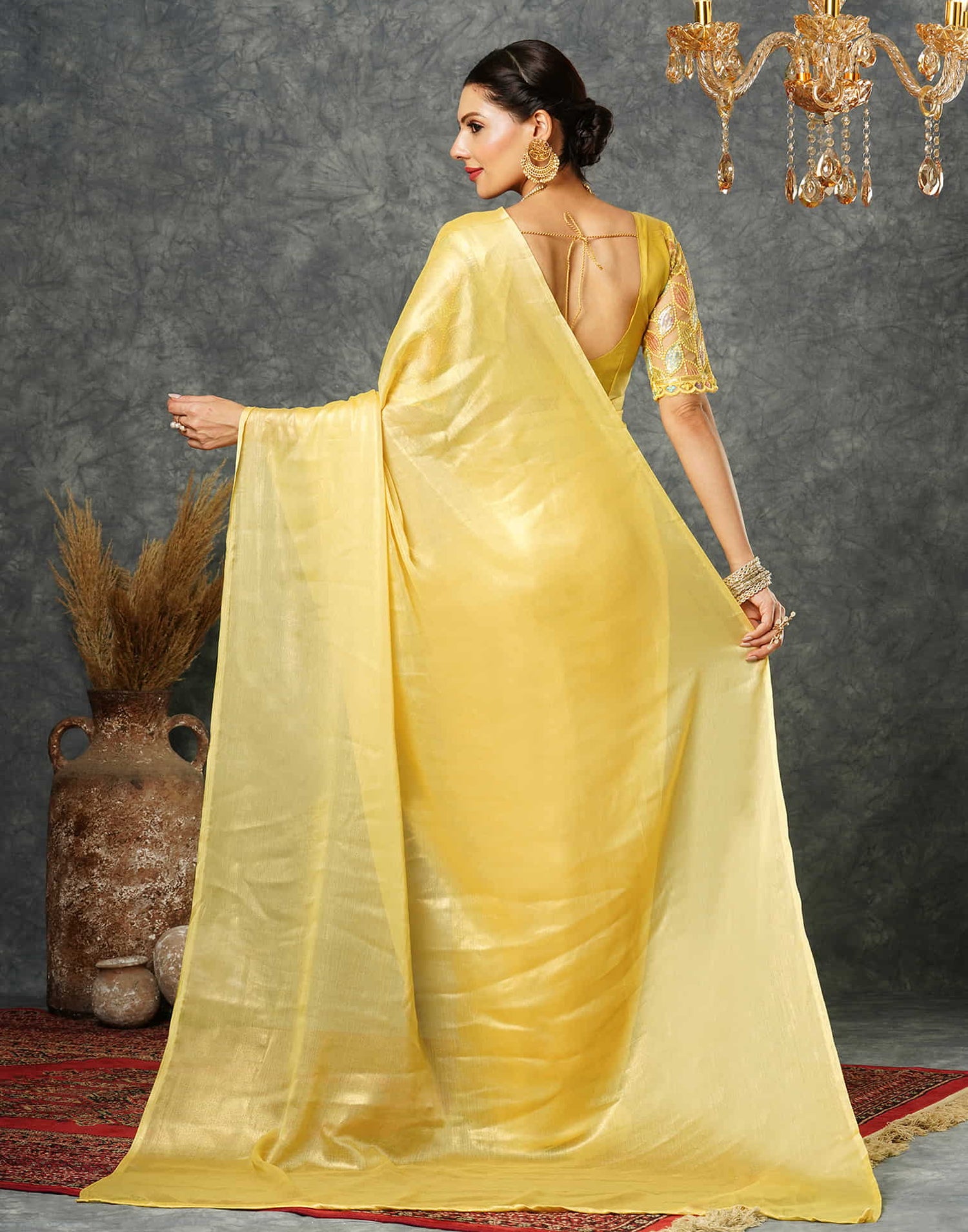 Pastel Yellow Georgette Plain Saree