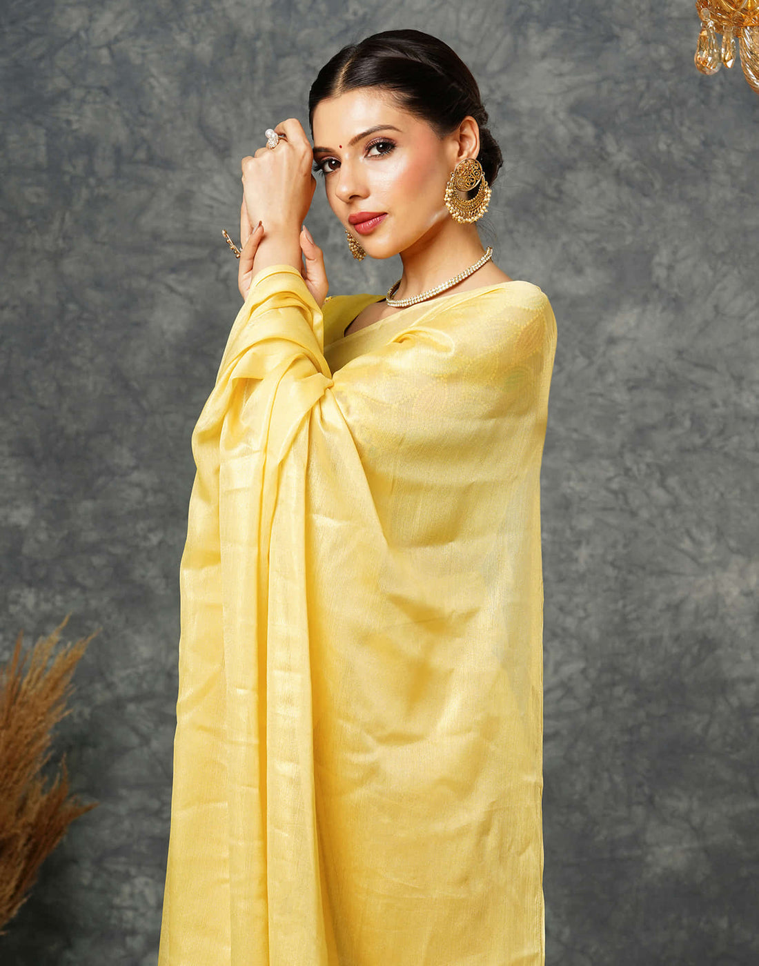 Pastel Yellow Georgette Plain Saree