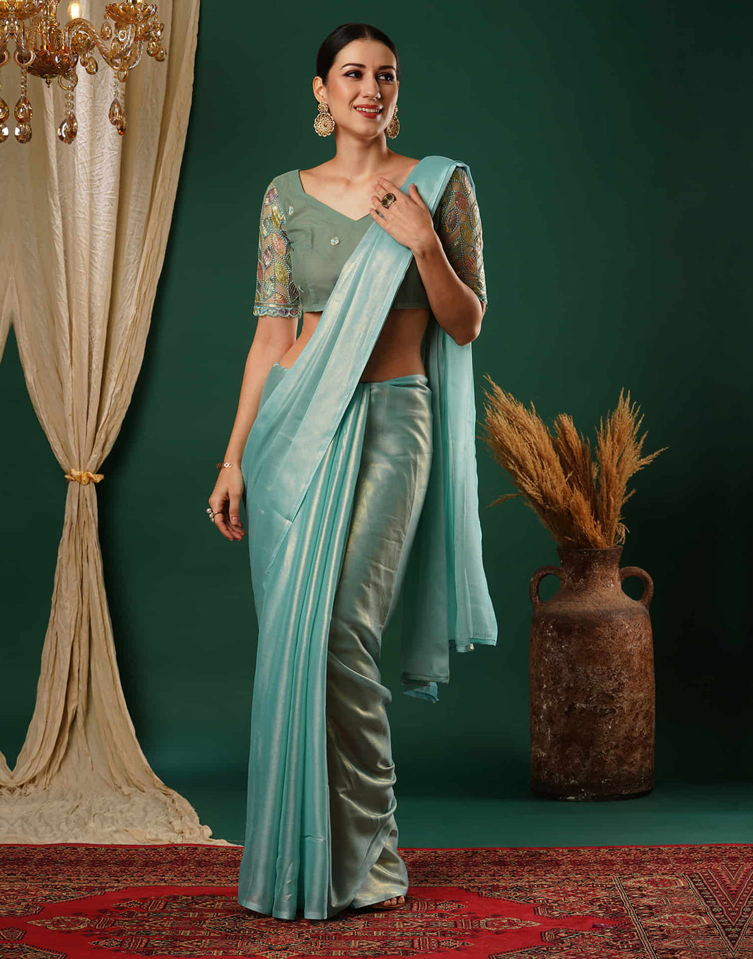 Light Sky Blue Georgette Plain Saree