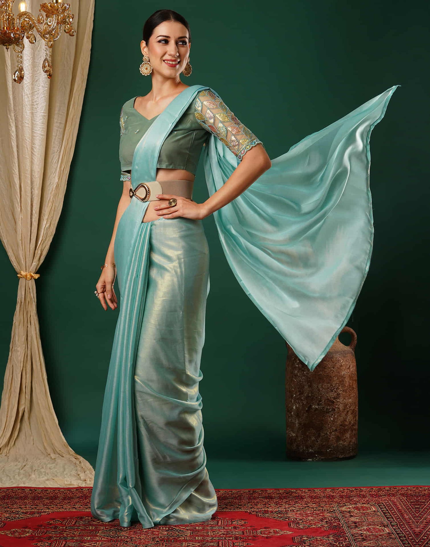 Light Sky Blue Georgette Plain Saree