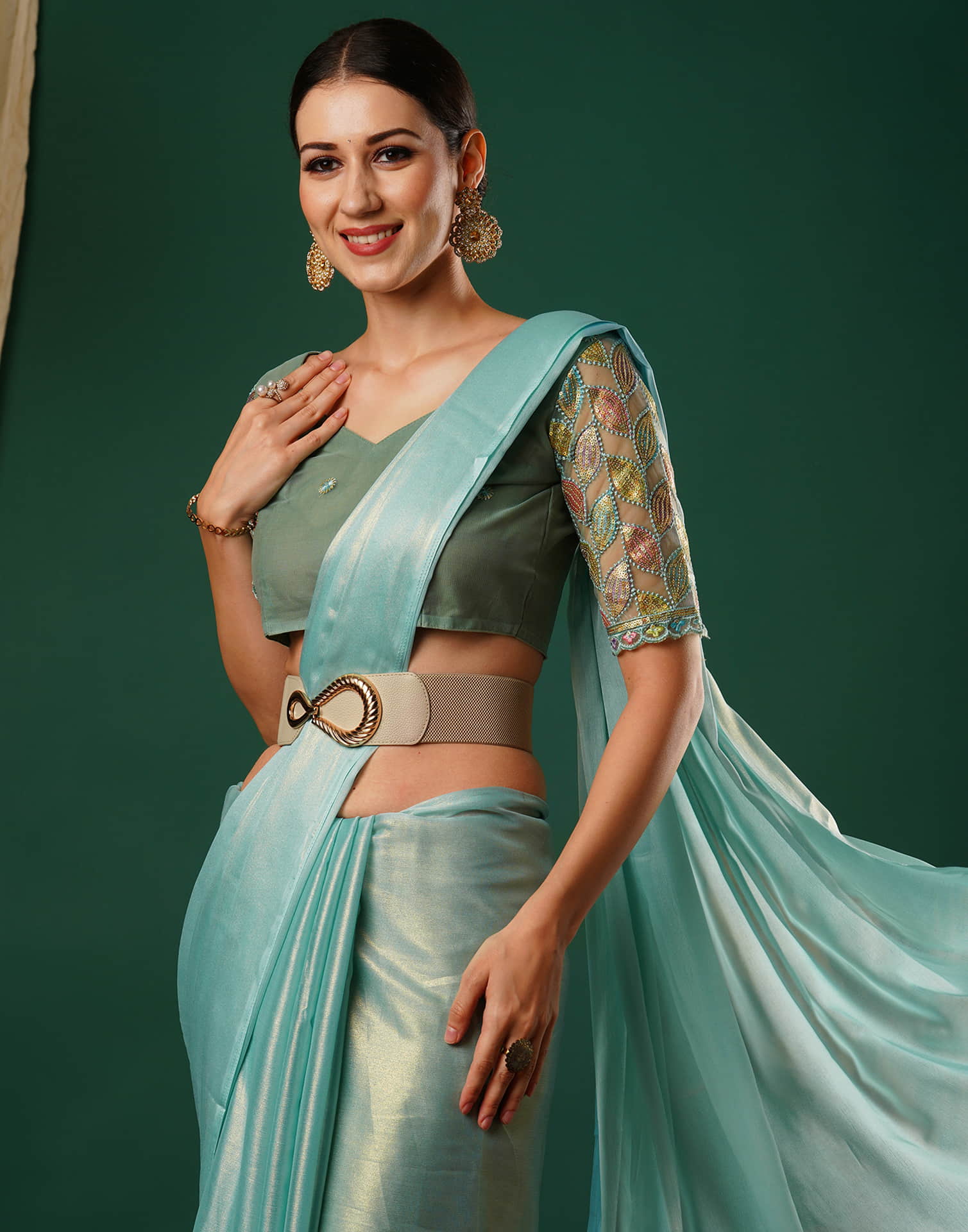 Light Sky Blue Georgette Plain Saree