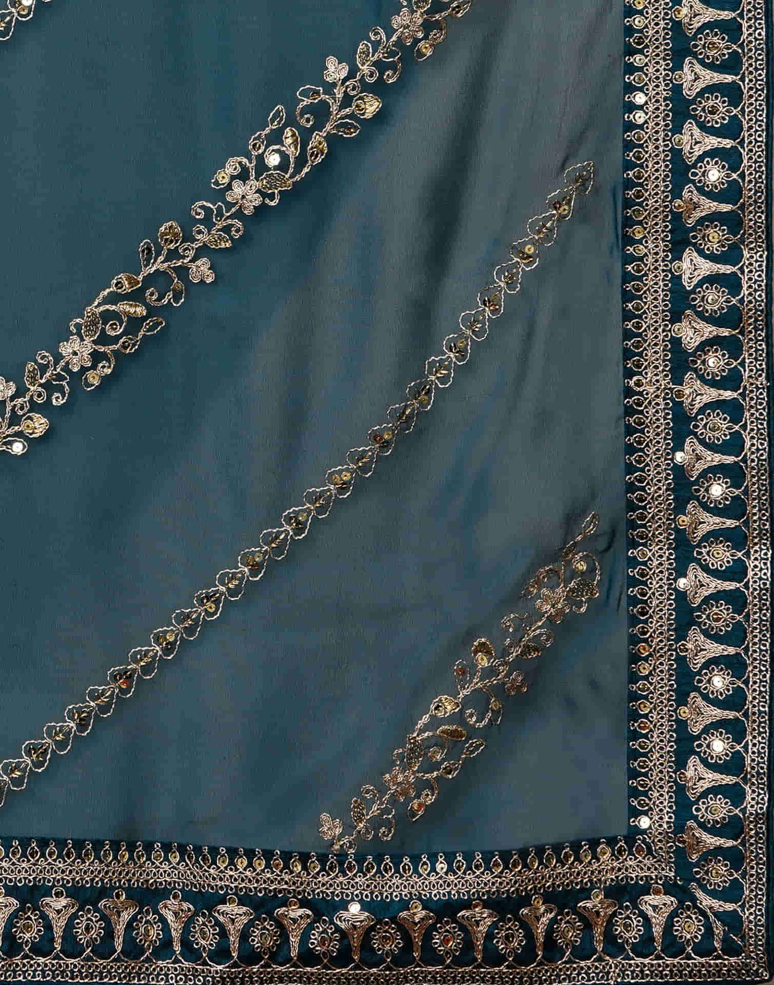 Rama Blue Georgette Embroidery Embroidery Saree