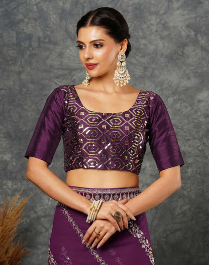 Wine Georgette Embroidery Embroidery Saree