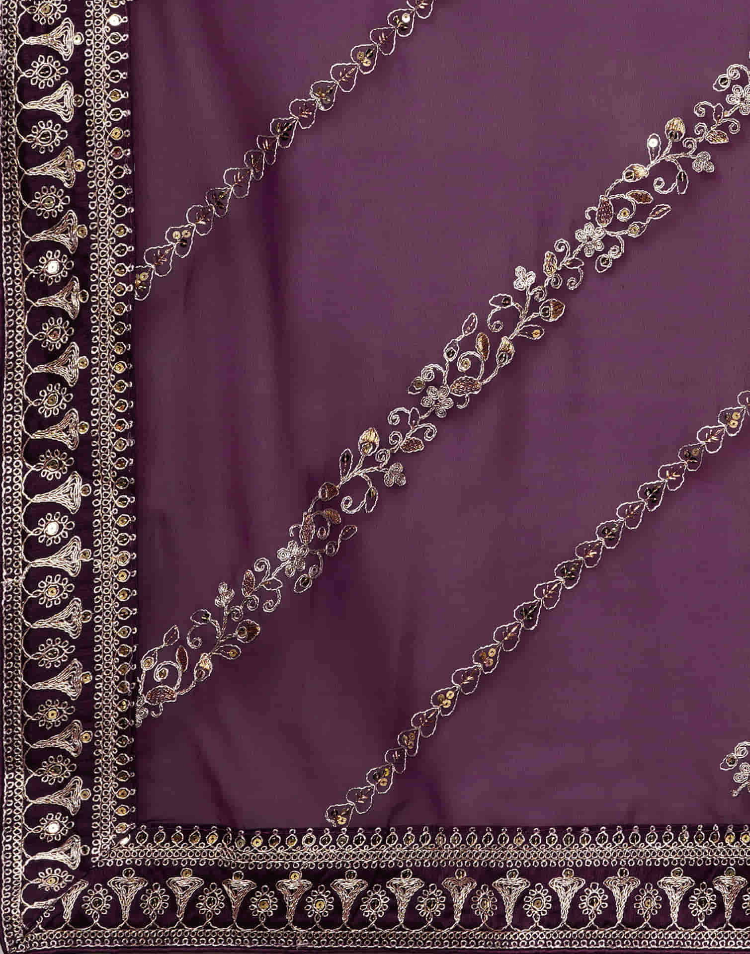 Wine Georgette Embroidery Embroidery Saree