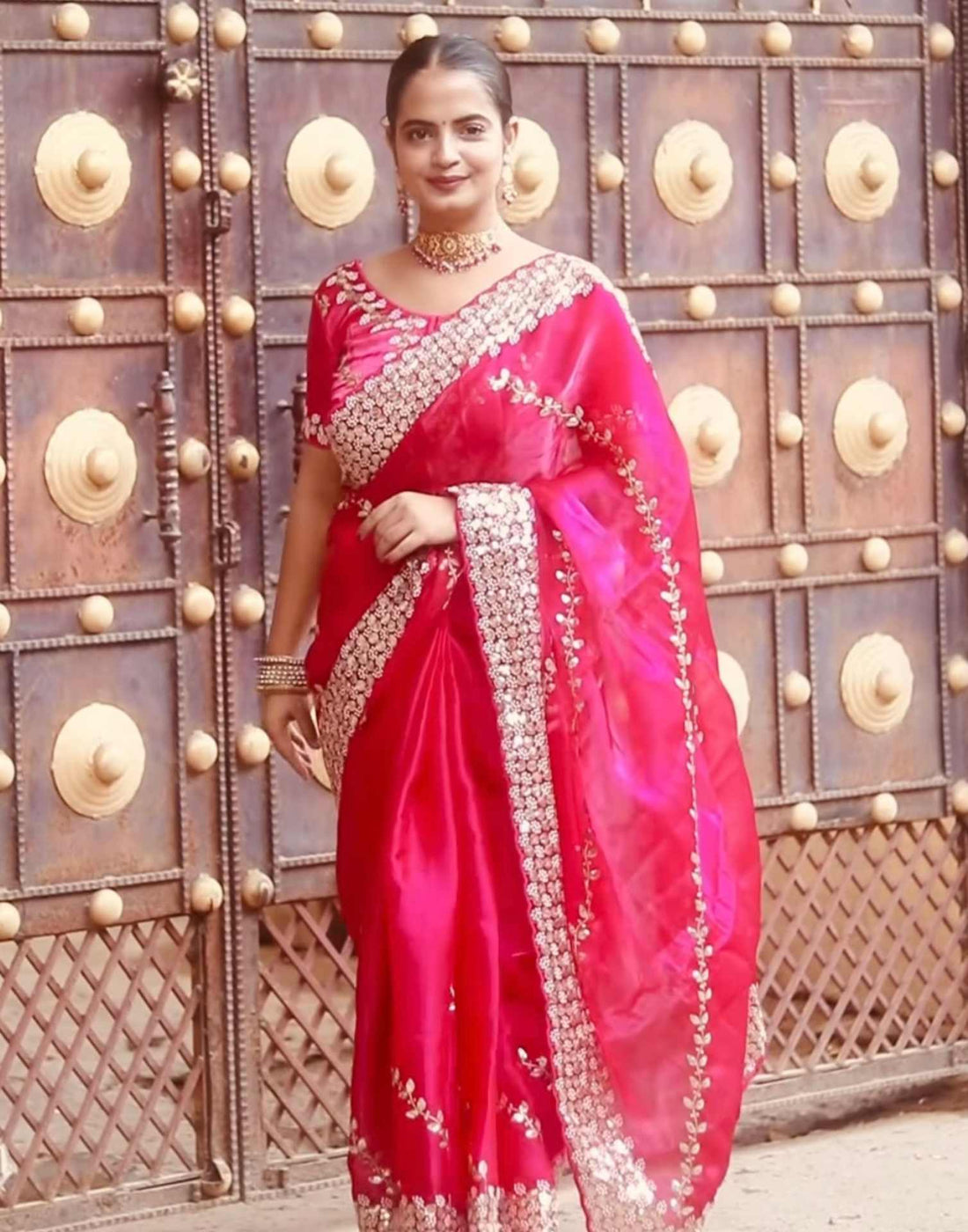 Rani Pink Silk Embroidery Embroidery Saree