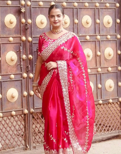 Rani Pink Silk Embroidery Embroidery Saree