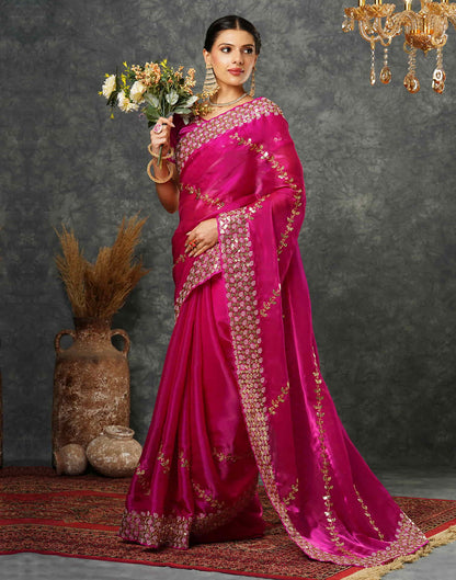 Rani Pink Silk Embroidery Embroidery Saree