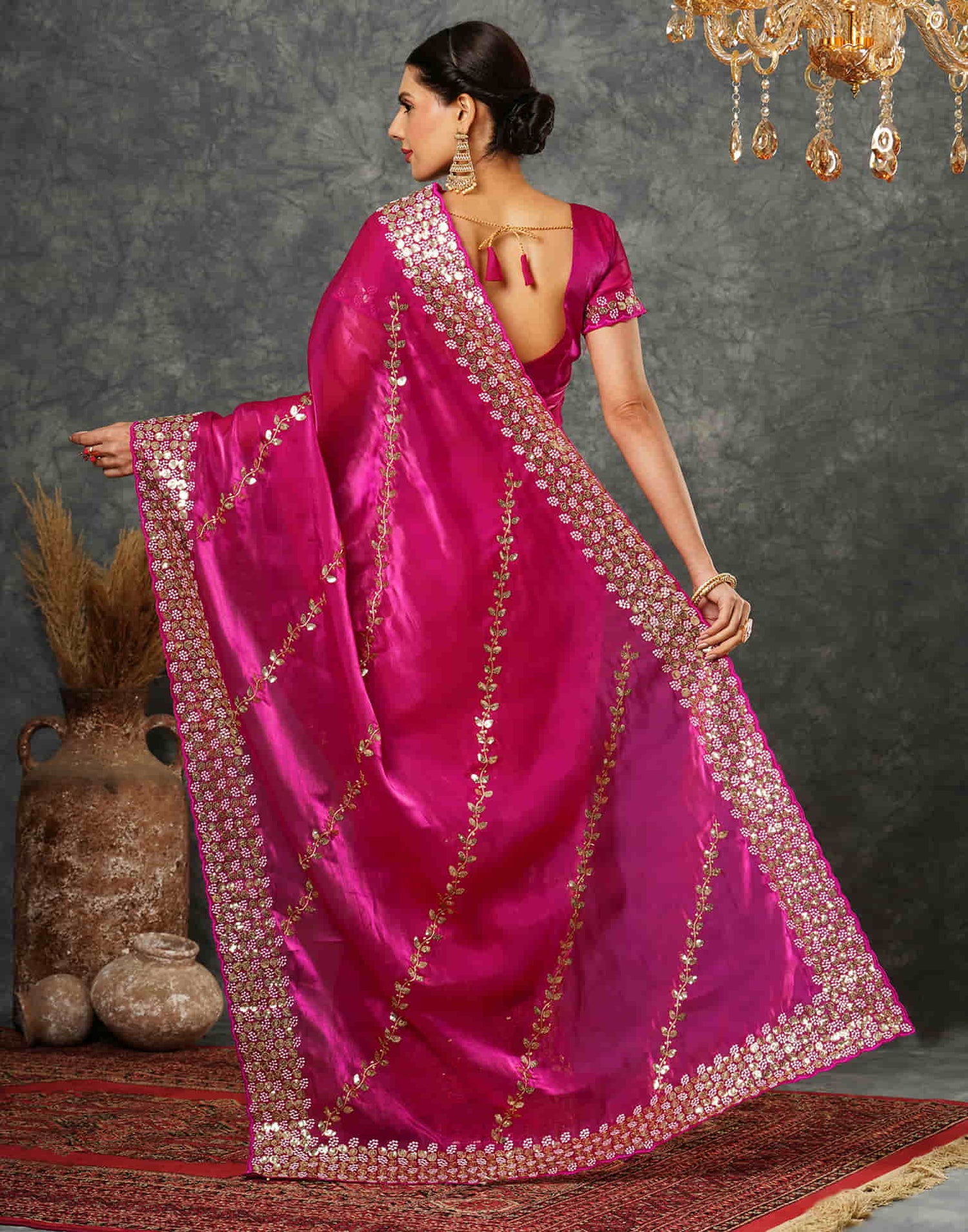 Rani Pink Silk Embroidery Embroidery Saree