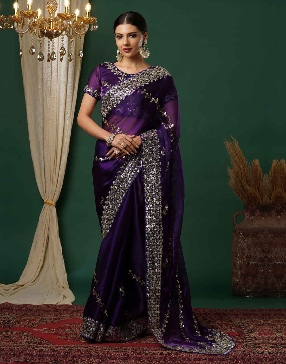 Midnight Purple Silk Embroidery Embroidery Saree