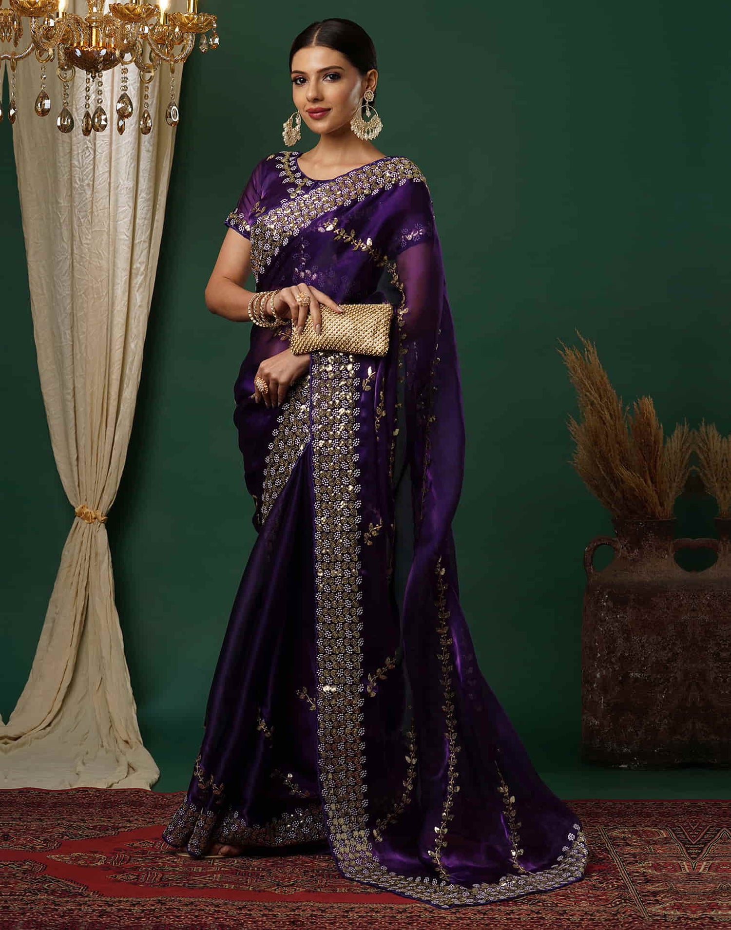 Midnight Purple Silk Embroidery Embroidery Saree