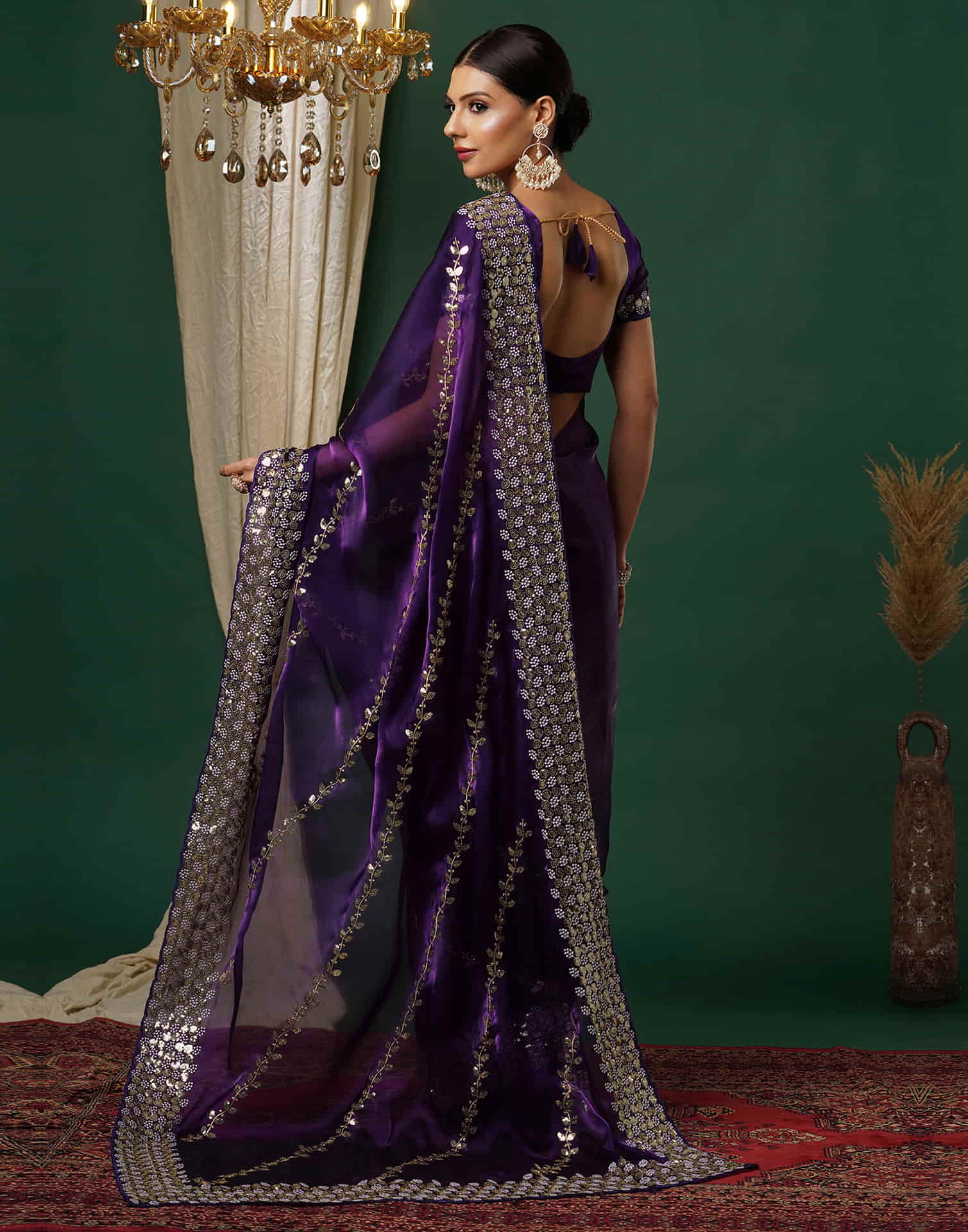 Midnight Purple Silk Embroidery Embroidery Saree