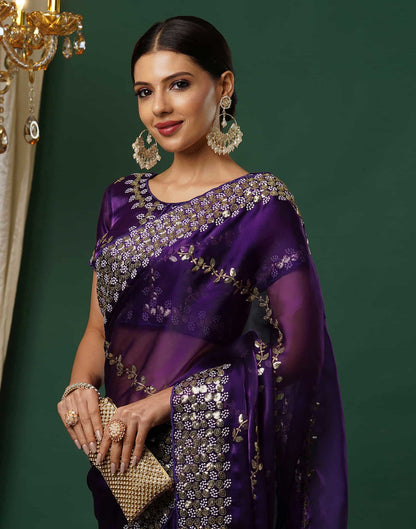 Midnight Purple Silk Embroidery Embroidery Saree