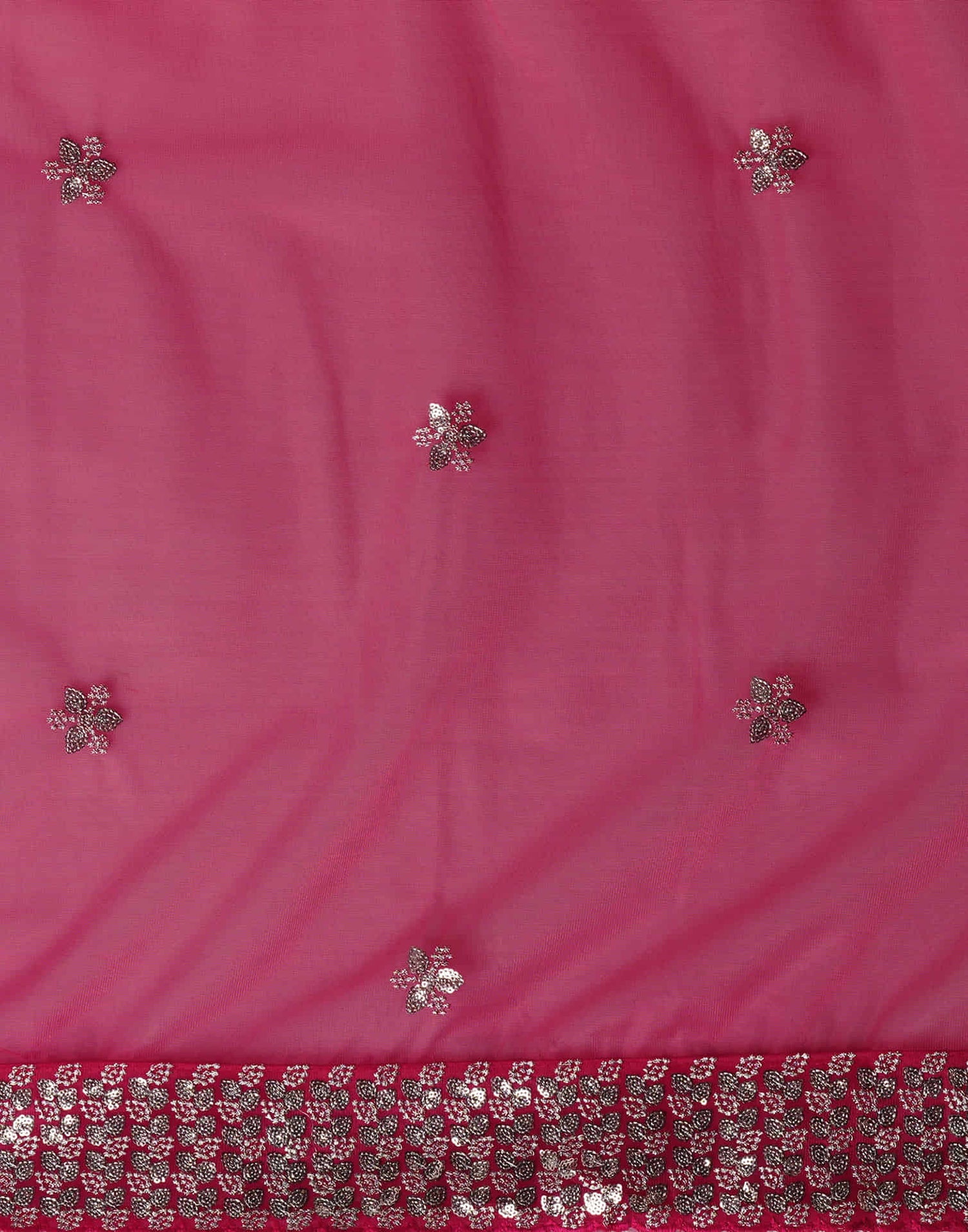 Rani Pink Net Embroidery Embroidery Saree