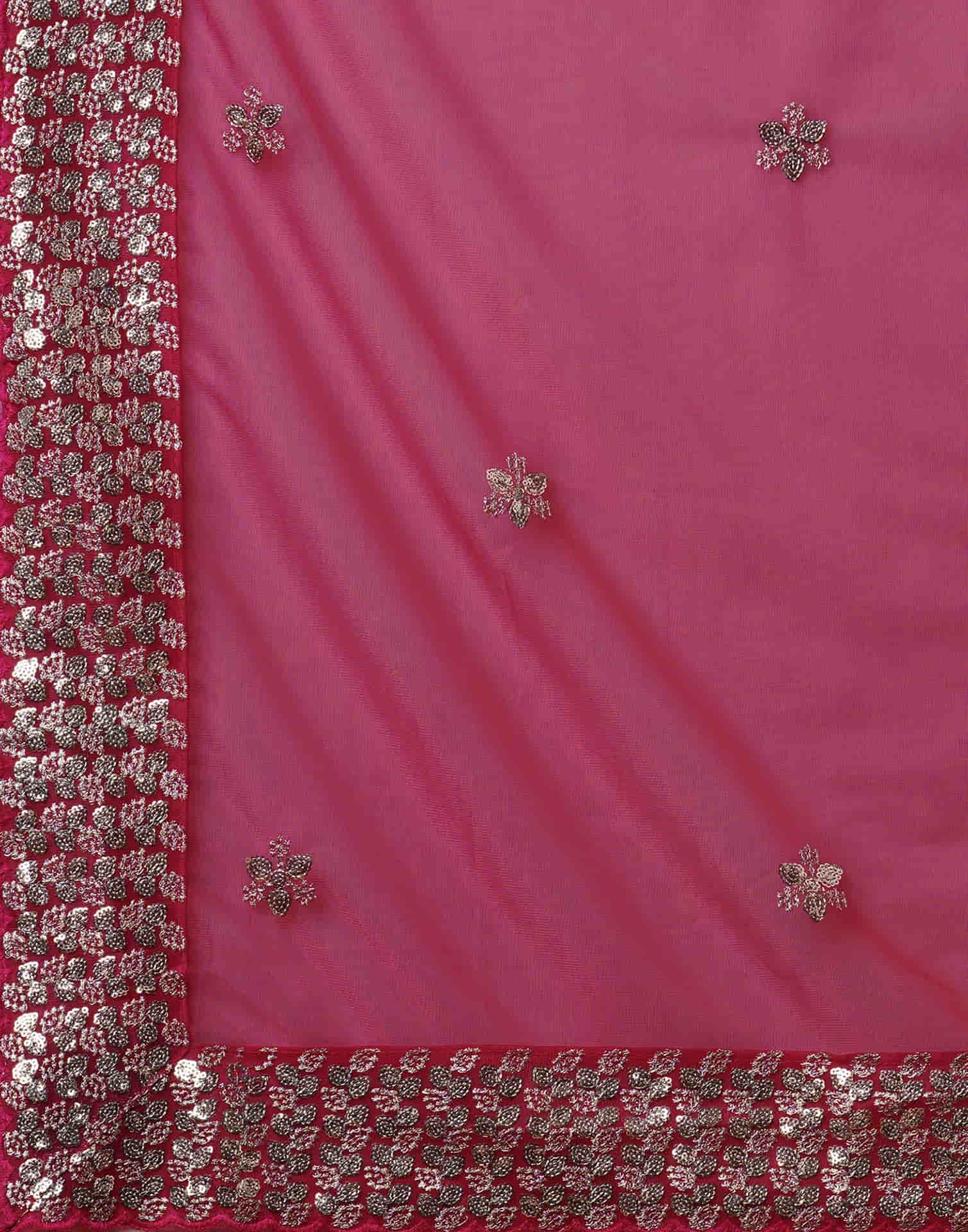 Rani Pink Net Embroidery Embroidery Saree