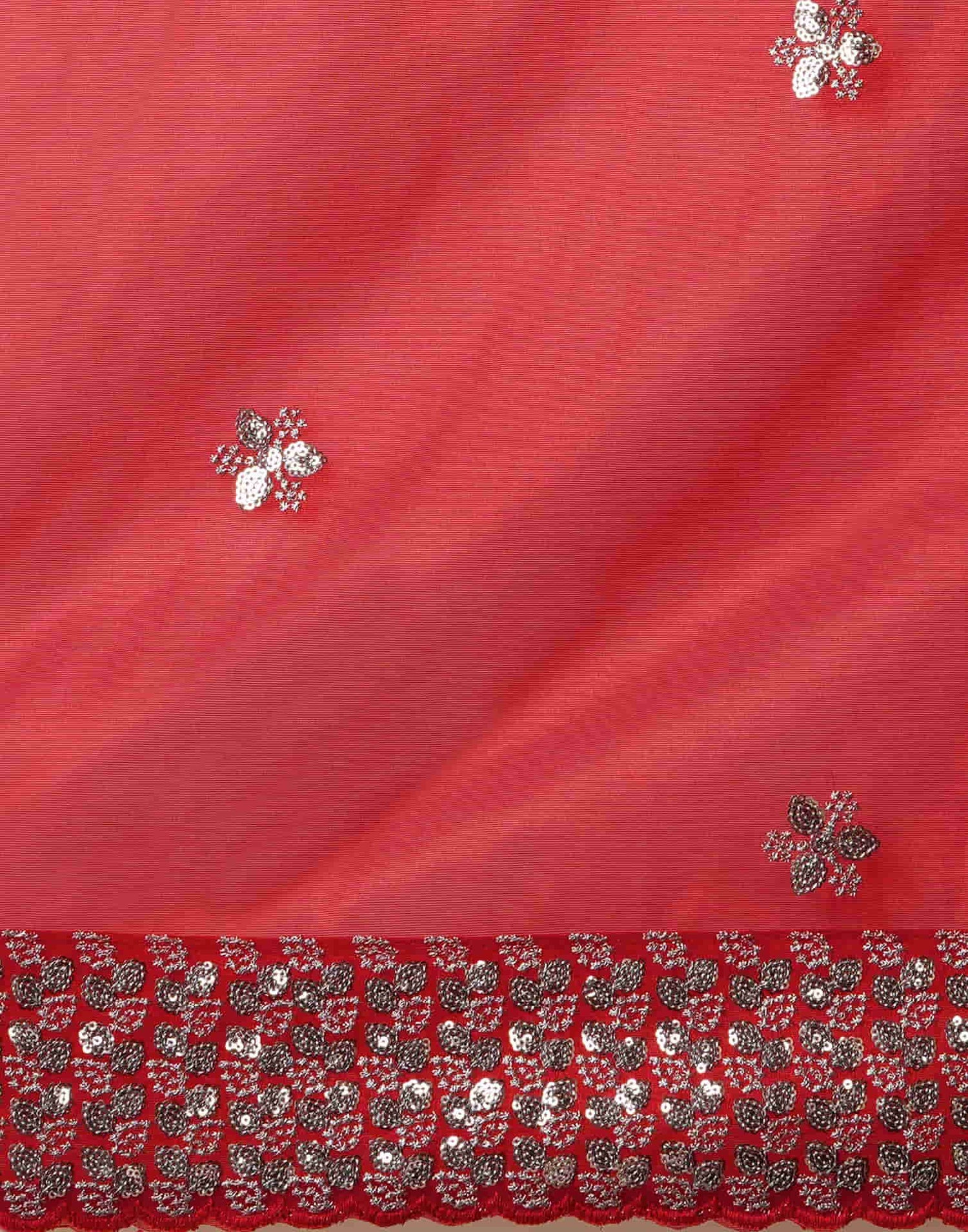 Red Net Embroidery Embroidery Saree