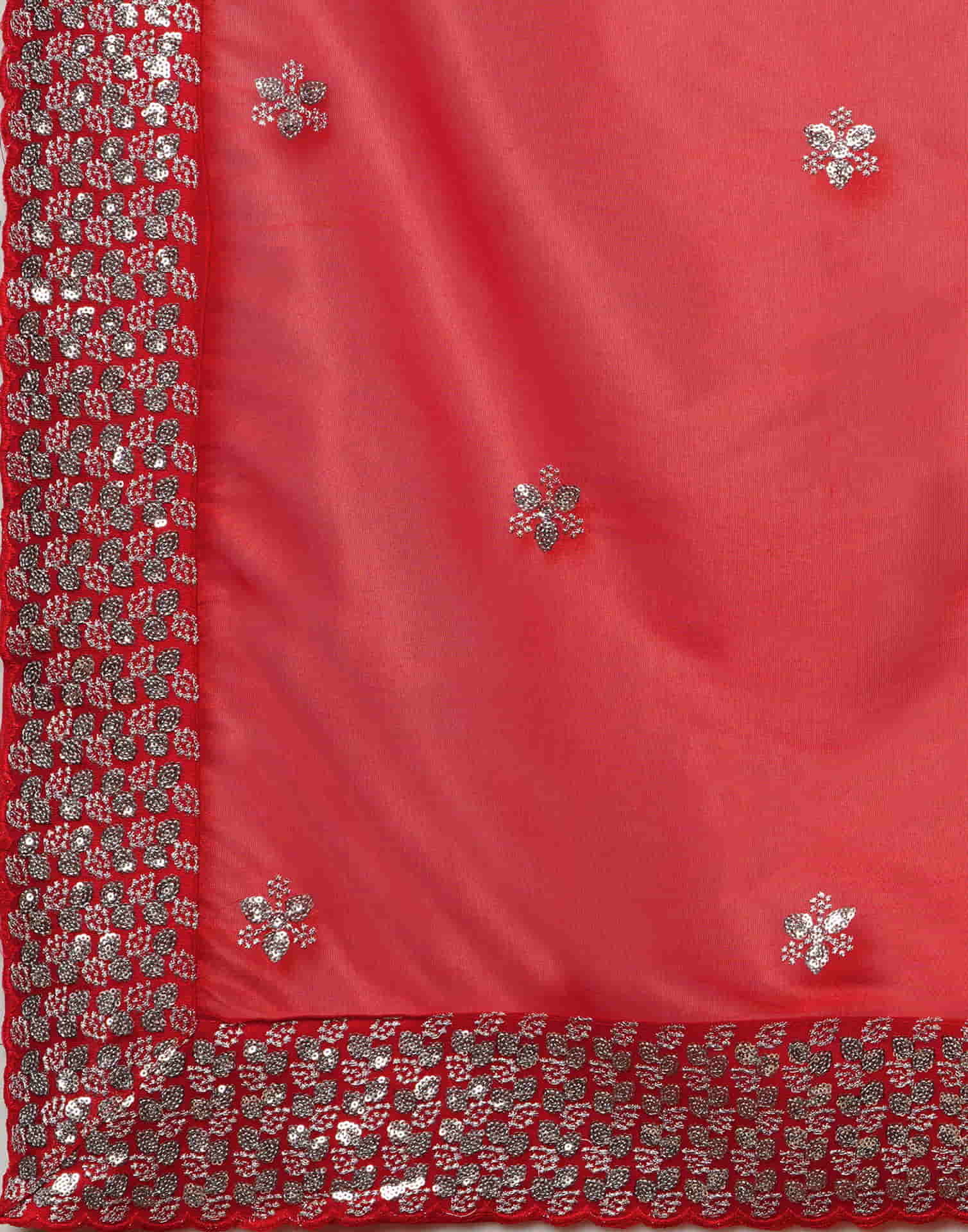 Red Net Embroidery Embroidery Saree