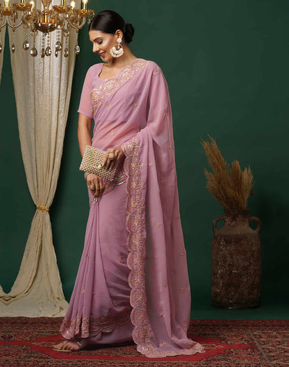 Light Dusty Pink Georgette Embroidery Embroidery Saree