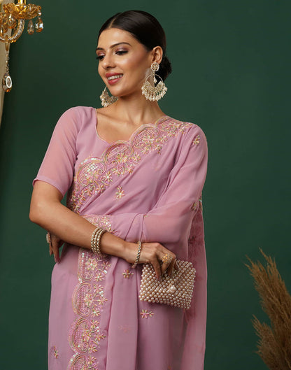 Light Dusty Pink Georgette Embroidery Embroidery Saree