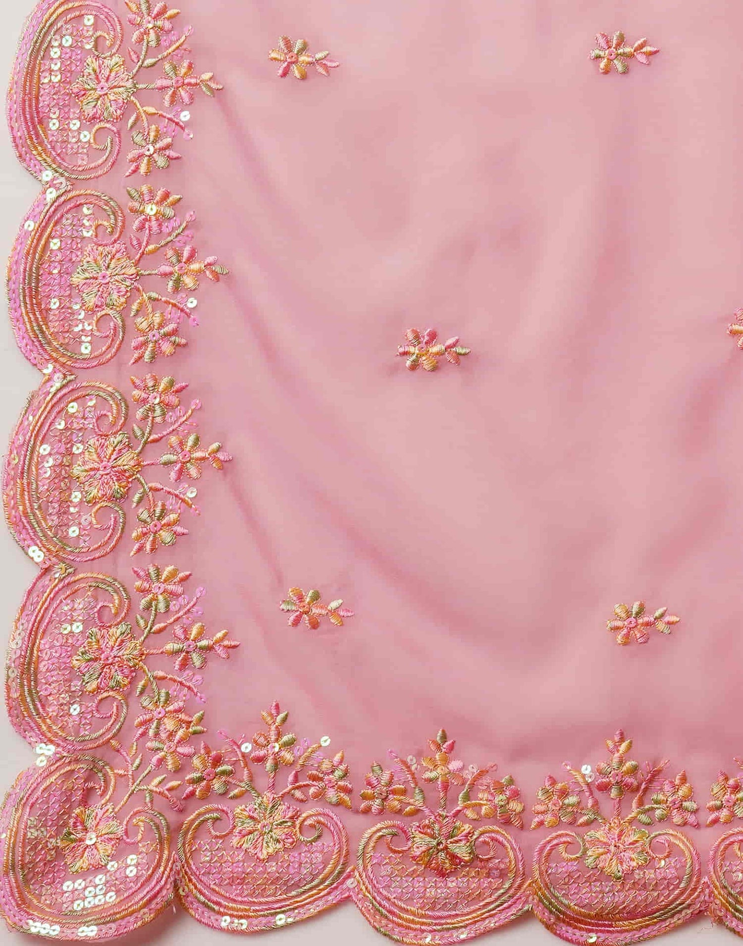 Light Dusty Pink Georgette Embroidery Embroidery Saree