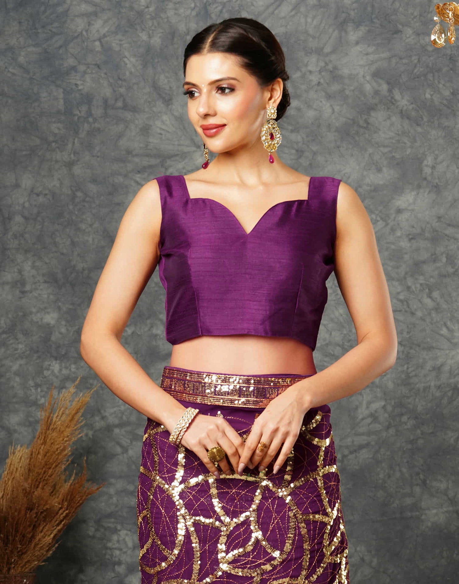 Wine Georgette Sequence Embroidery Saree