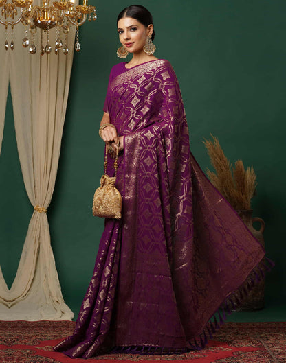 Wine Georgette Woven Banarasi Saree