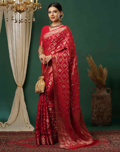 Red Georgette Woven Banarasi Saree