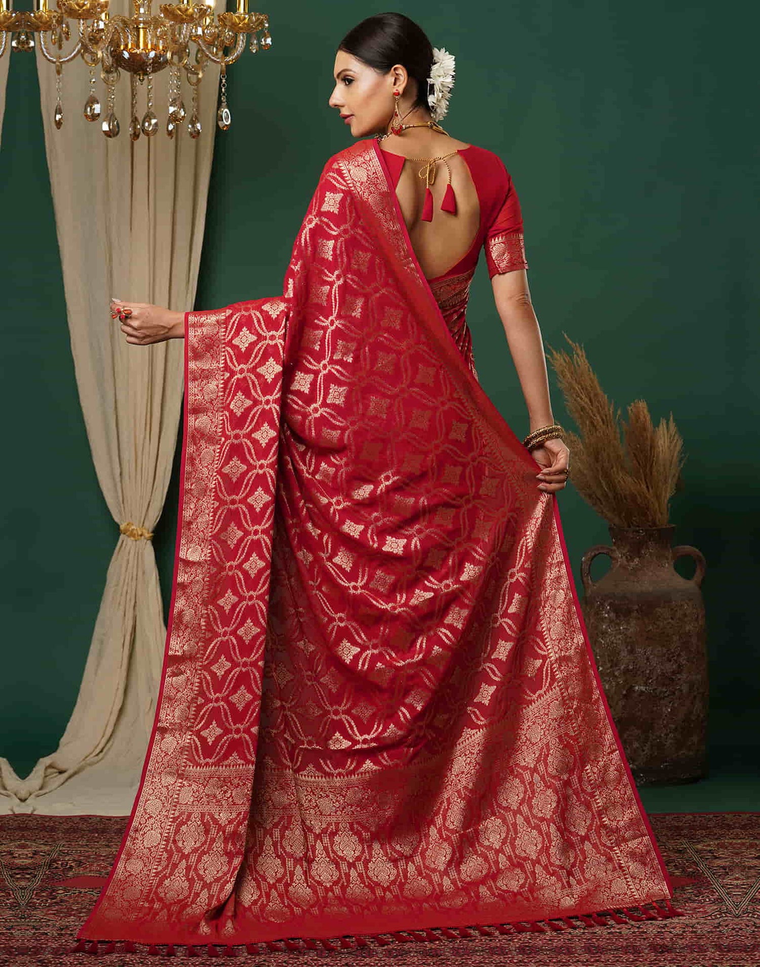 Red Georgette Woven Banarasi Saree