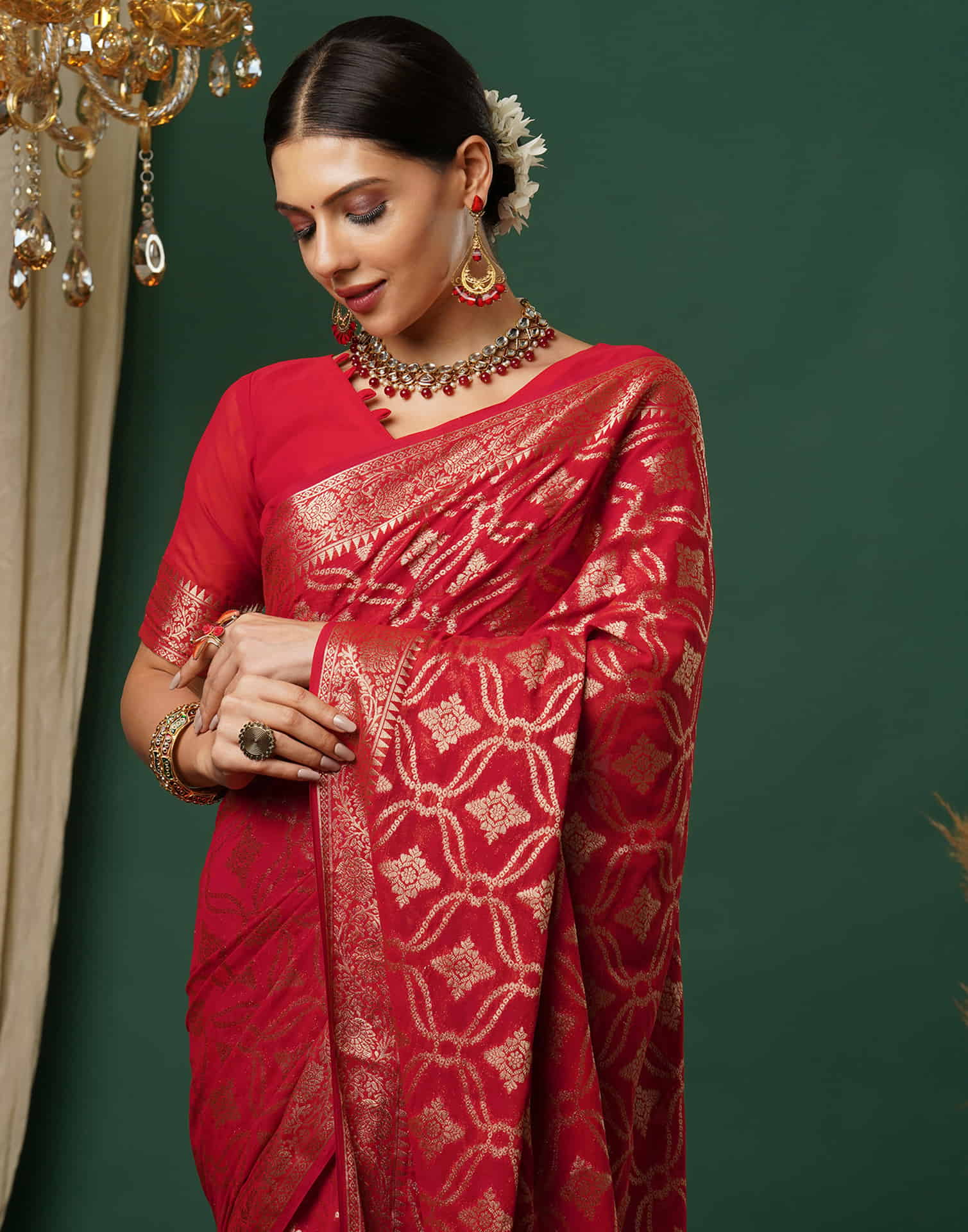 Red Georgette Woven Banarasi Saree