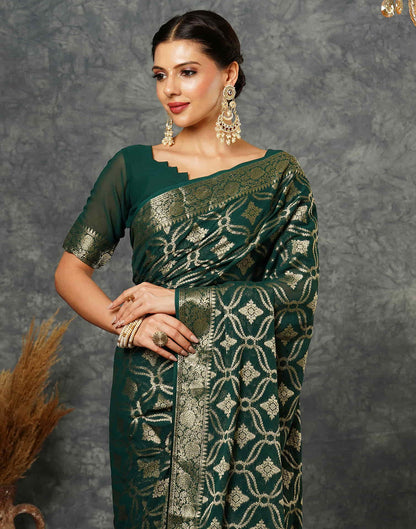 Dark Green Georgette Woven Banarasi Saree