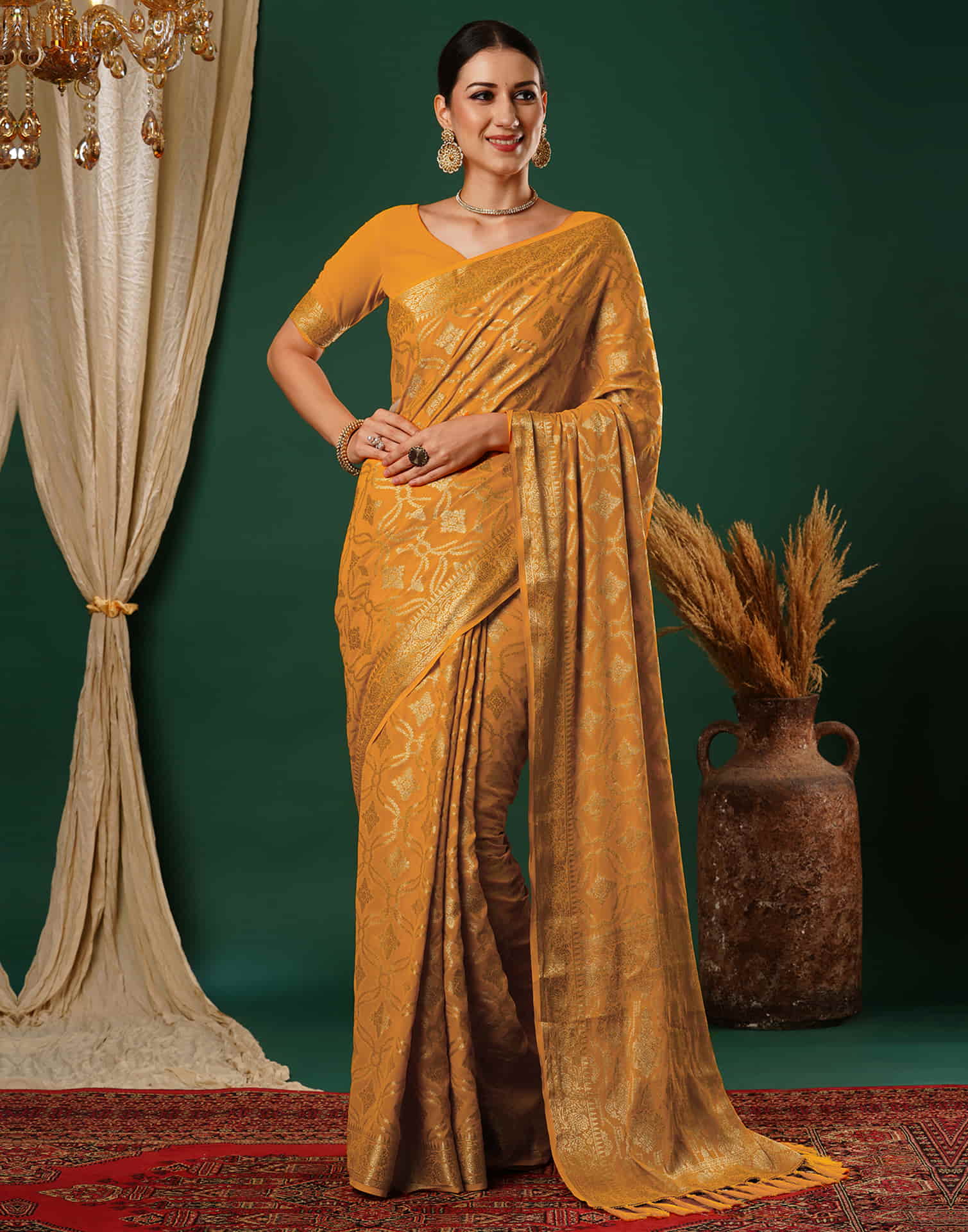 Turmeric Yellow Georgette Woven Banarasi Saree