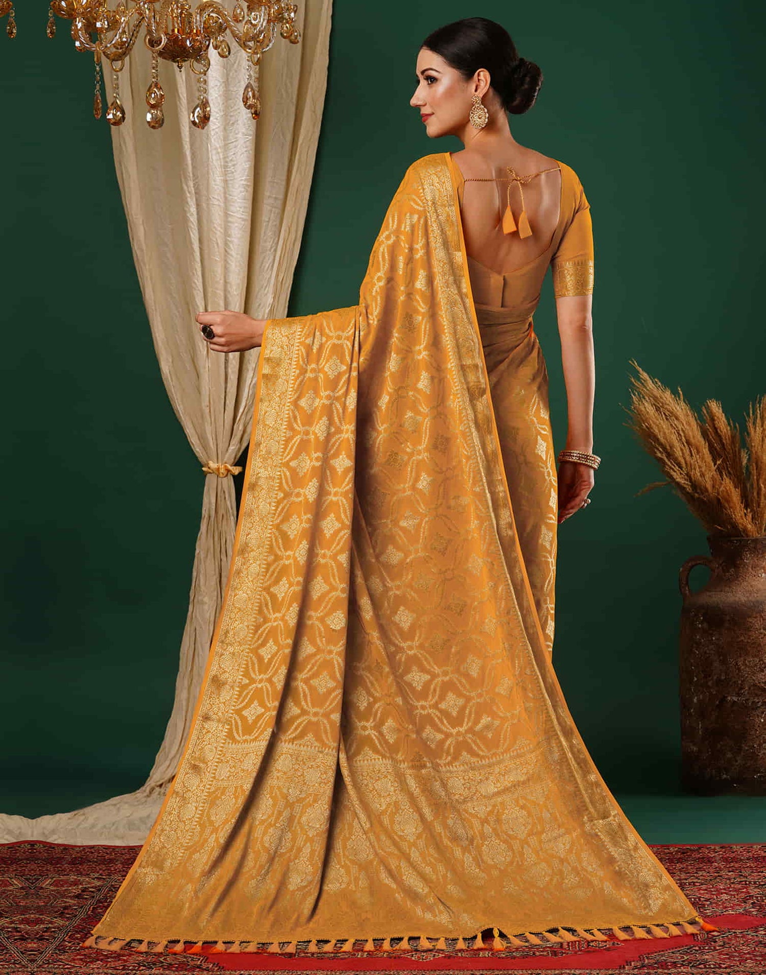 Turmeric Yellow Georgette Woven Banarasi Saree