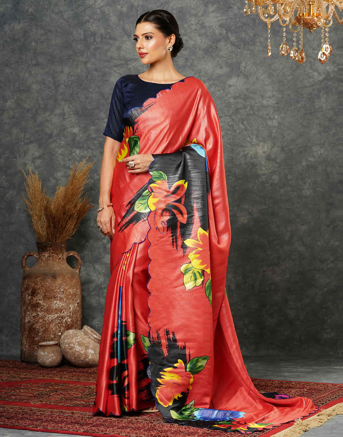 Red Georgette Printed Saree