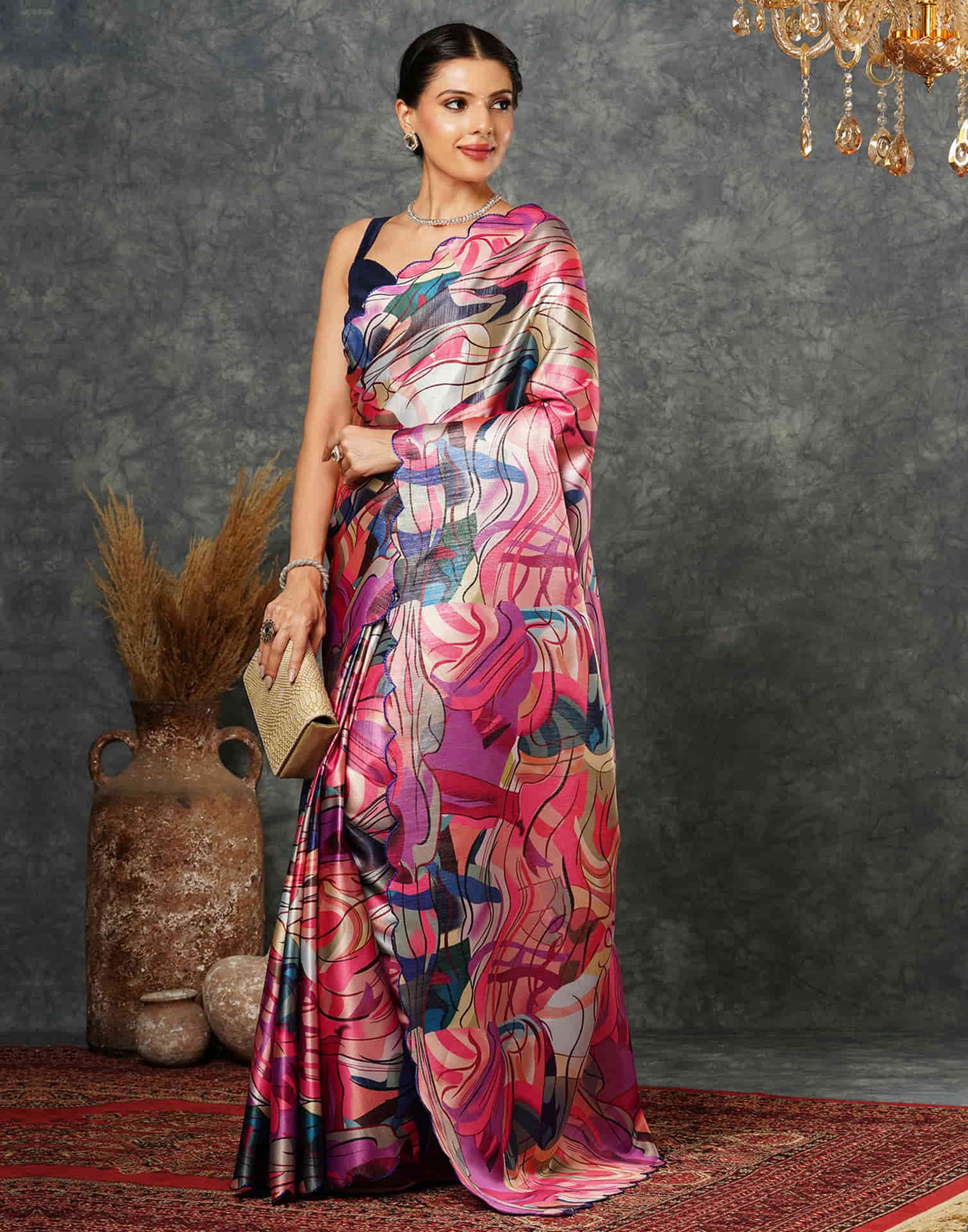 Pink Georgette Printed Saree