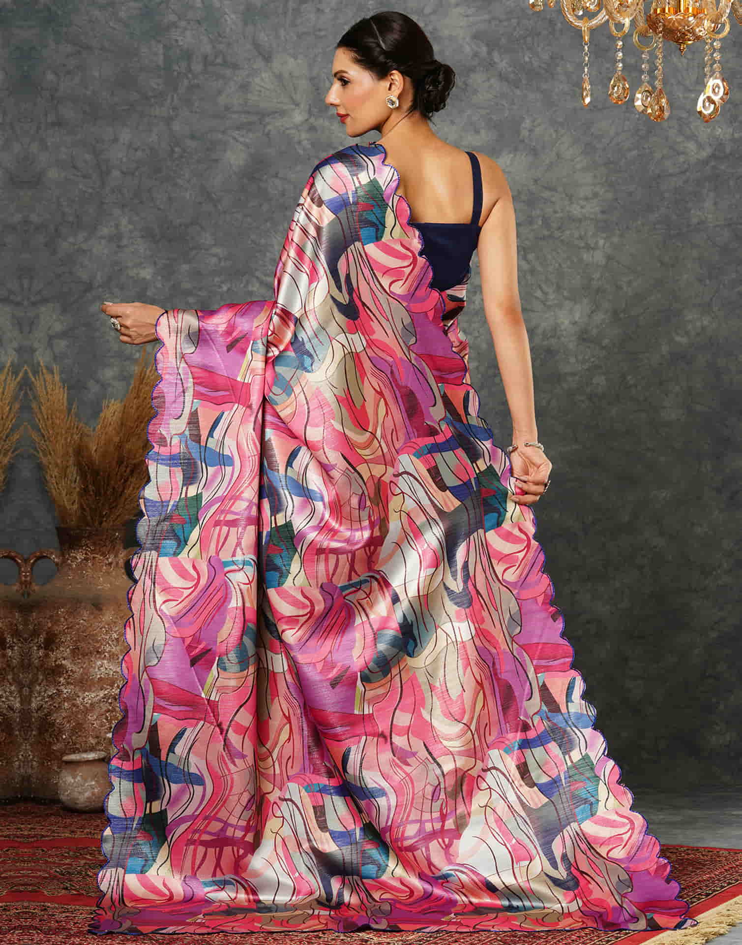 Pink Georgette Printed Saree