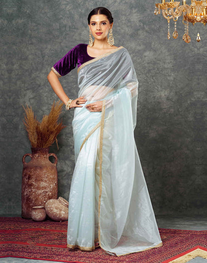 Light Sky Blue Net Plain Saree