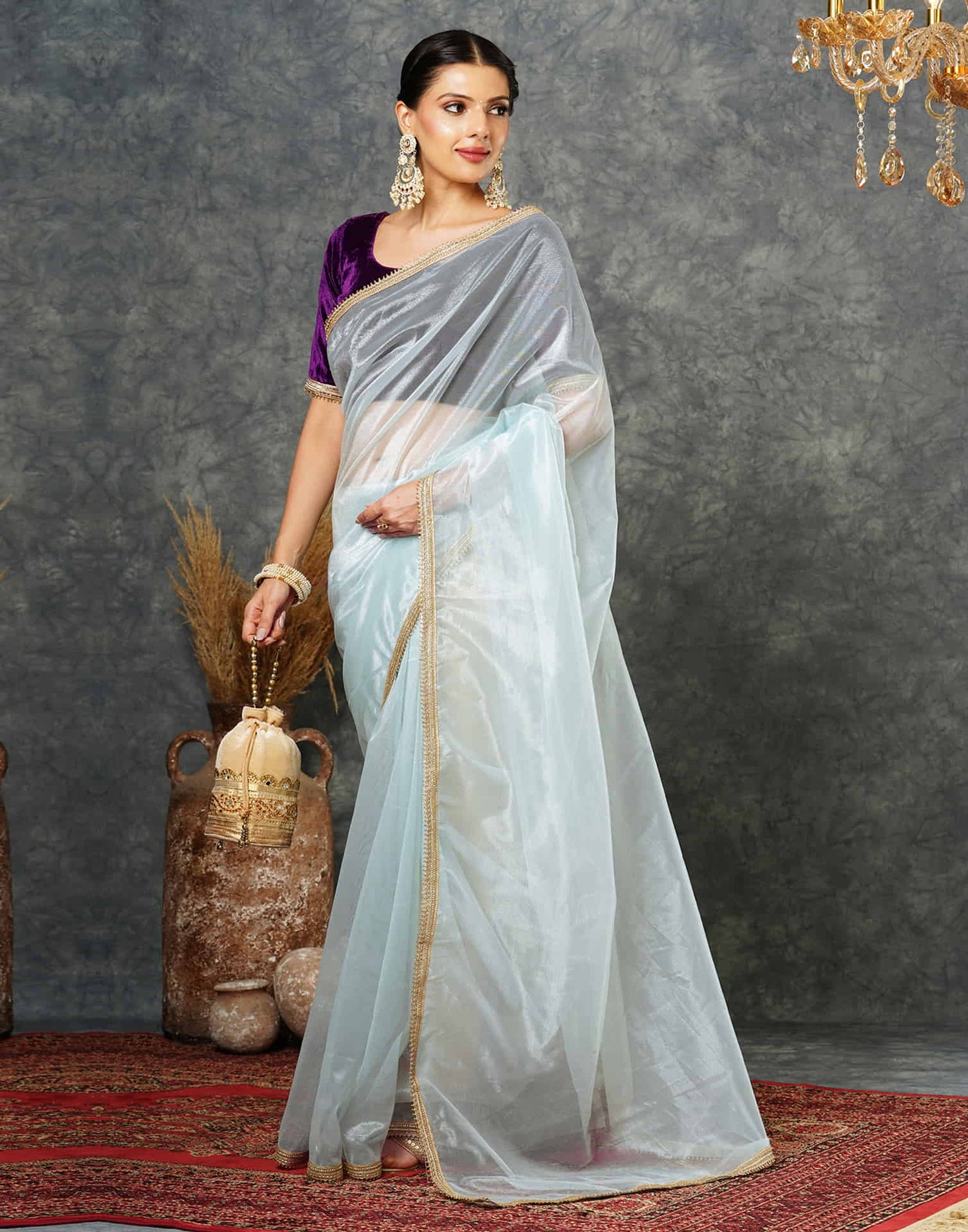 Light Sky Blue Net Plain Saree