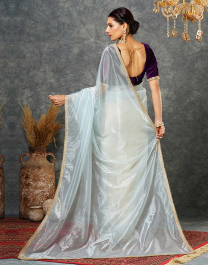 Light Sky Blue Net Plain Saree